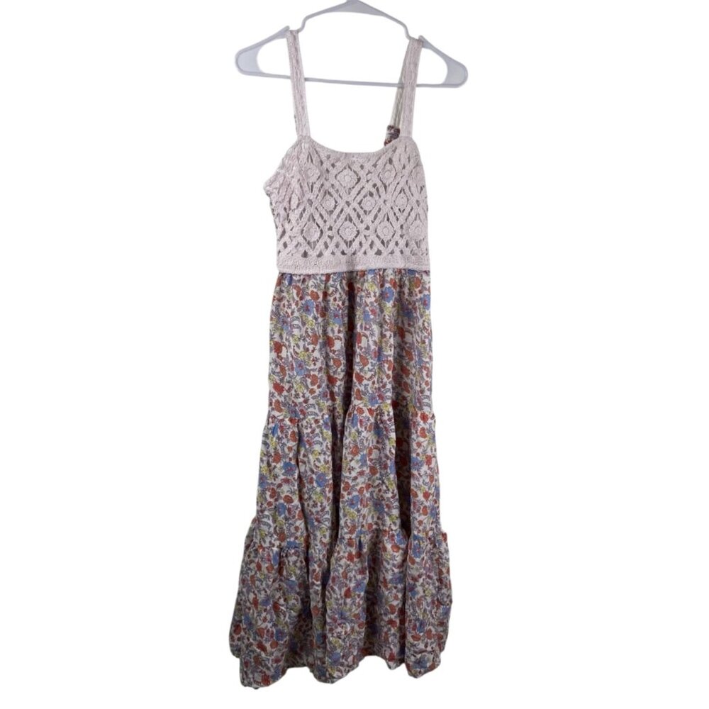 Jessica Simpson Dress Womens Sleeveless Crochet Tiered Multicolor L Cottage Core